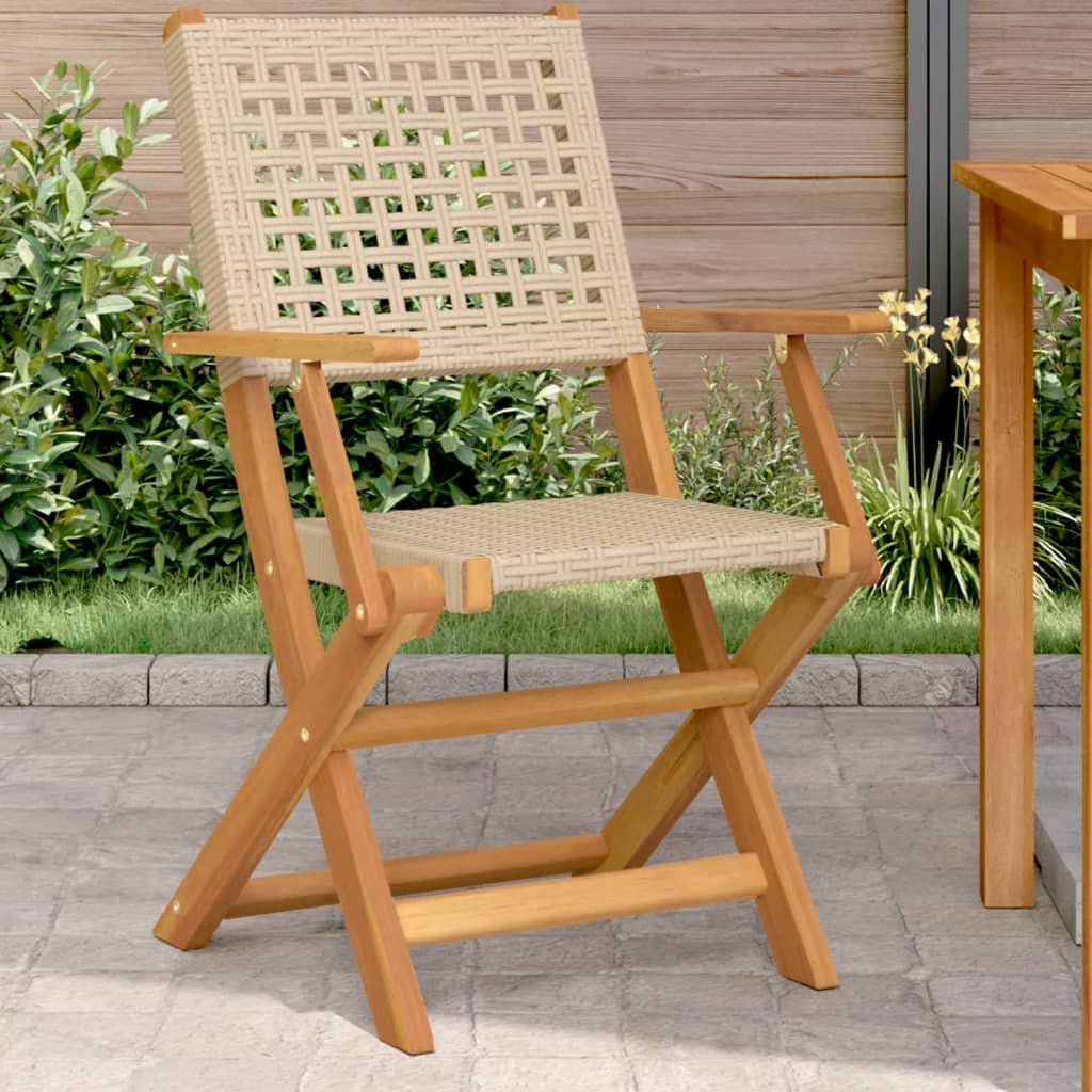 vidaXL Gartenstühle 2 Stk. Beige Massivholz Akazie und Poly Rattan