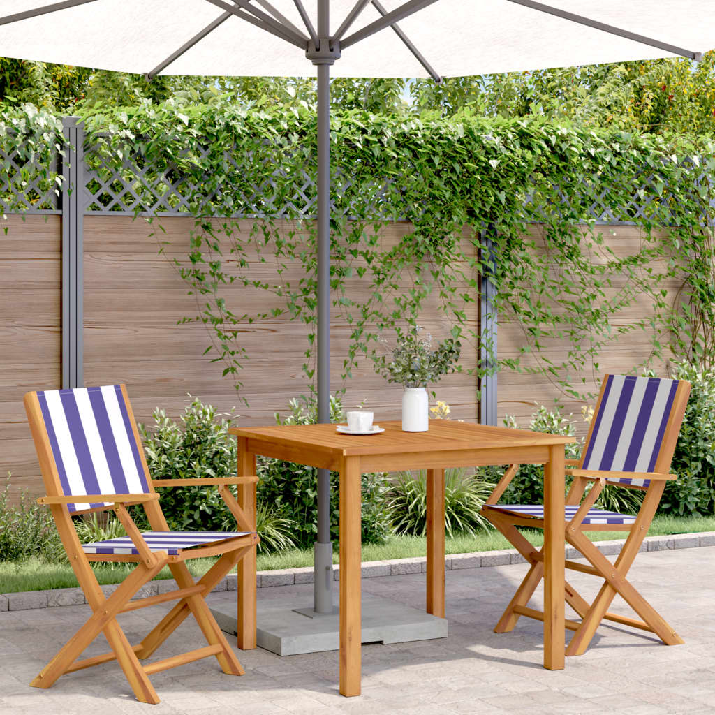 vidaXL Tuinstoelen 2 st massief acaciahout en stof blauw en wit afbeelding