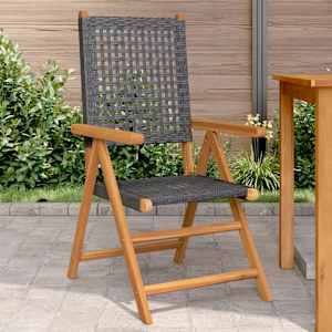 Vrtni stoli 2 kosa črn trden akacijev les in poli ratan