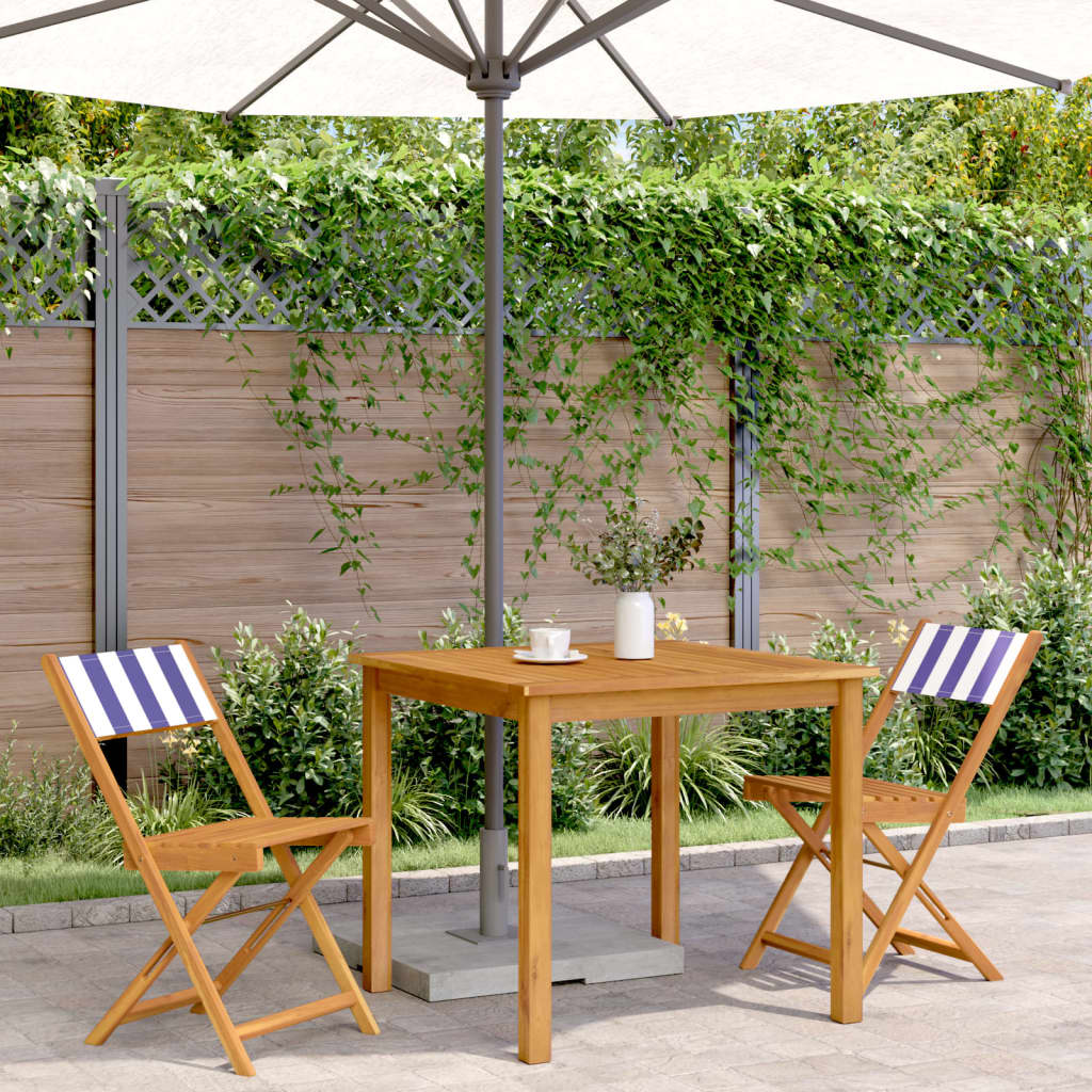 vidaXL Bistrostoelen 2 st massief acaciahout en stof blauw en wit afbeelding
