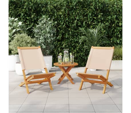 vidaXL Gartenst&uuml;hle 2 Stk. Beige Massivholz Akazie & Stoff