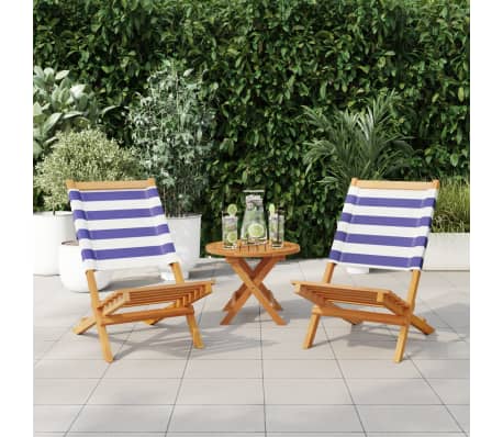 vidaXL Chaises de jardin lot de 2 bleu/blanc bois acacia massif tissu