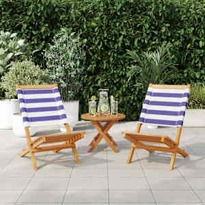 vidaXL Chaises de jardin lot de 2 bleu/blanc bois acacia massif tissu