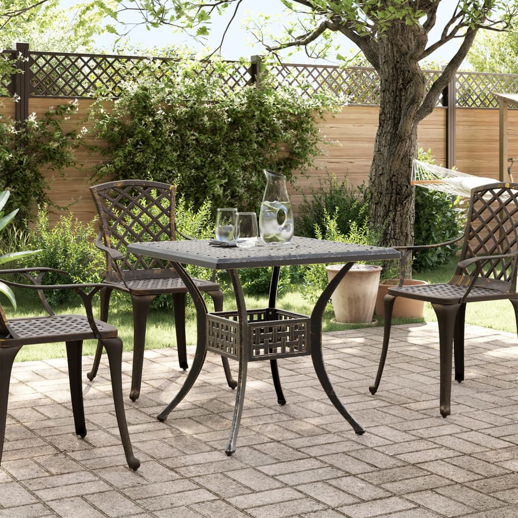 vidaXL Tuintafel 80x80x75 cm gietaluminium bronskleurig afbeelding