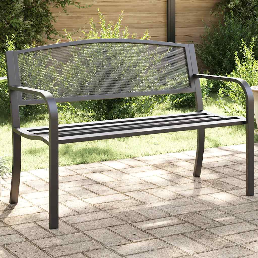 vidaXL Tr&auml;dg&aring;rdsb&auml;nk 119 cm svart st&aring;l