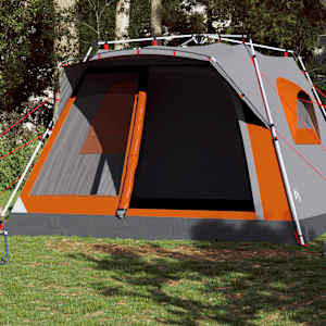 Šotor za kampiranje za 7 oseb sivo oranžen za hitro postavitev