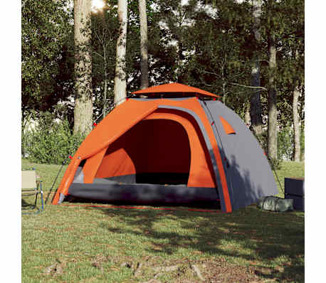 vidaXL Camping Tent Dome 4-Person Grey and Orange Quick Release