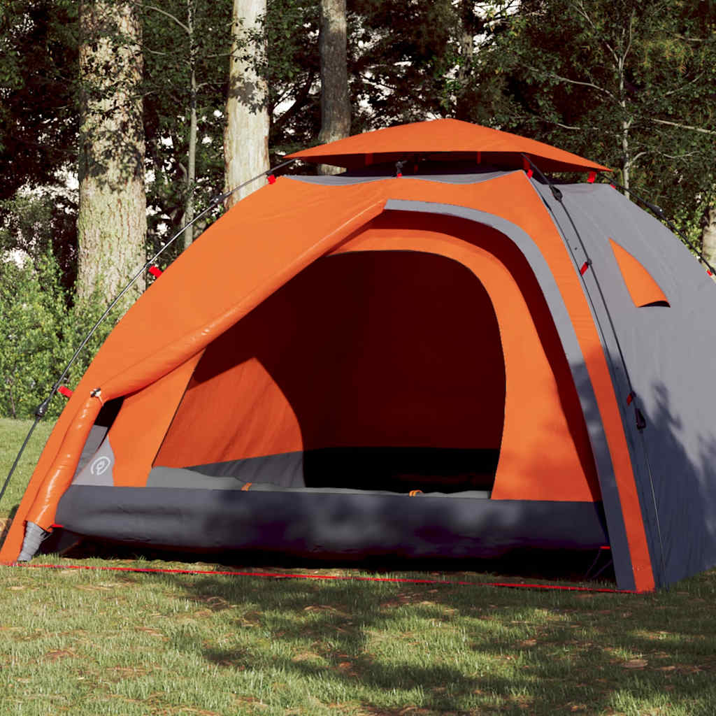 vidaXL Cort camping cupolă 4 persoane, gri/portocaliu, setare rapidă