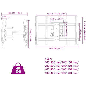 Nástěnný držák na TV 37"–80" Max VESA 600 x 400 mm 40 kg - obrázek 8