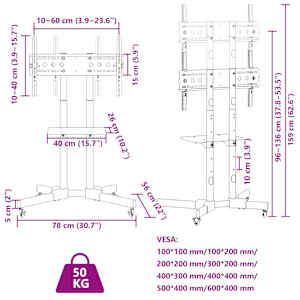 TV stojan na kolečkách 32"–70" Max VESA 600 x 400 mm 50 kg - obrázek 10