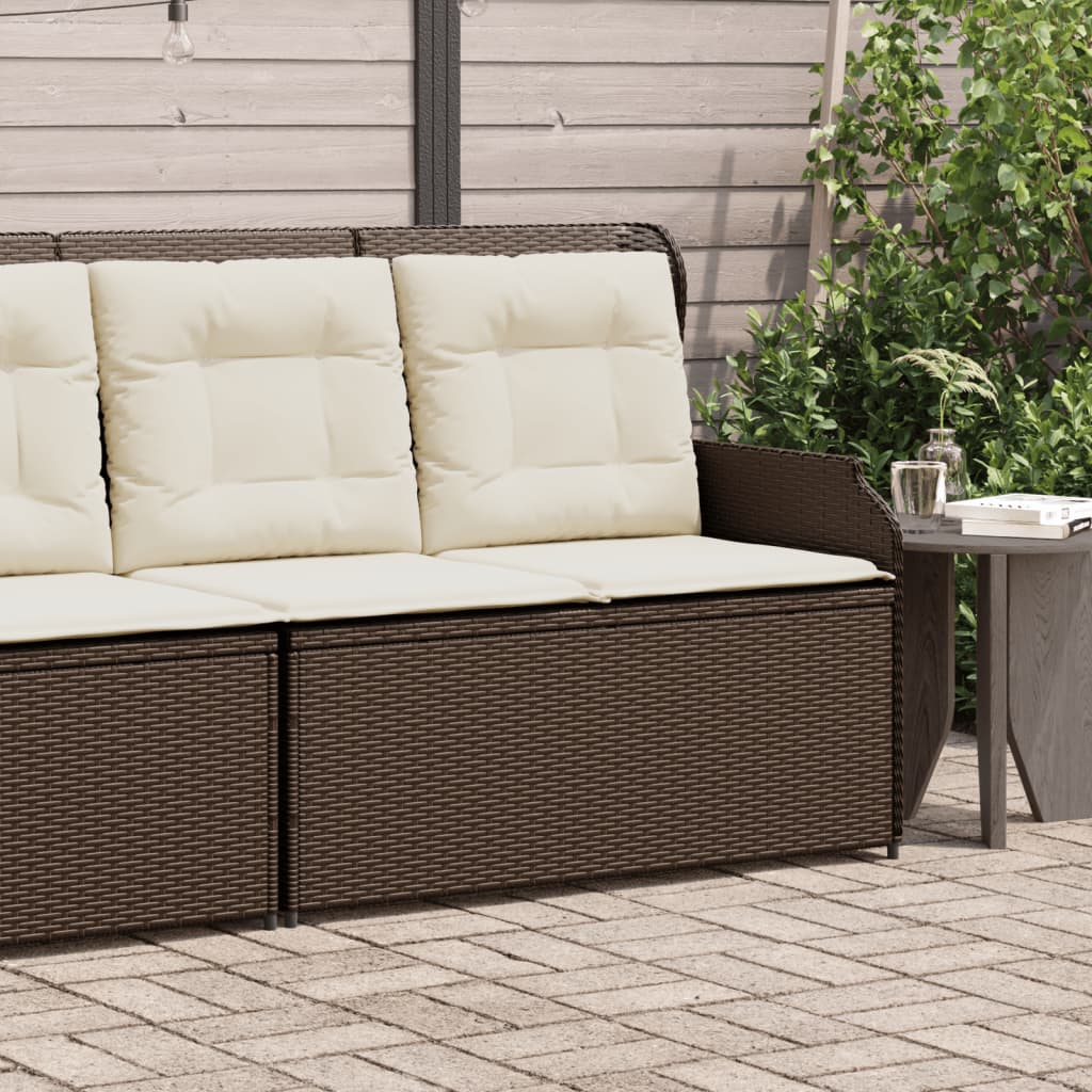 Gartenbank Verstellbar mit Kissen Braun Poly Rattan