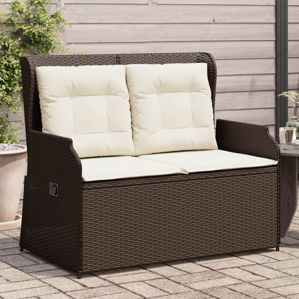 vidaXL Gartenbank Verstellbar mit Kissen Braun Poly Rattan