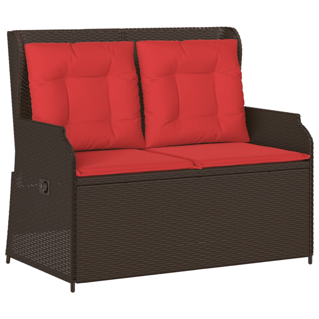 VidaXL Reclining Patio Bench With Cushions Brown Poly Rattan