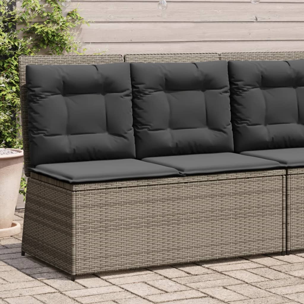 vidaXL Gartenbank Verstellbar mit Kissen Grau Poly Rattan