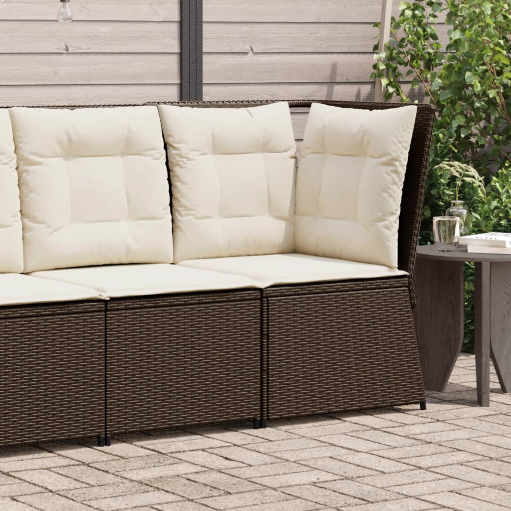 vidaXL Garten-Ecksofa mit Kissen Braun Poly Rattan