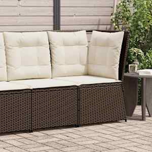 Vrtni kotni kavč z blazinami rjav poli ratan