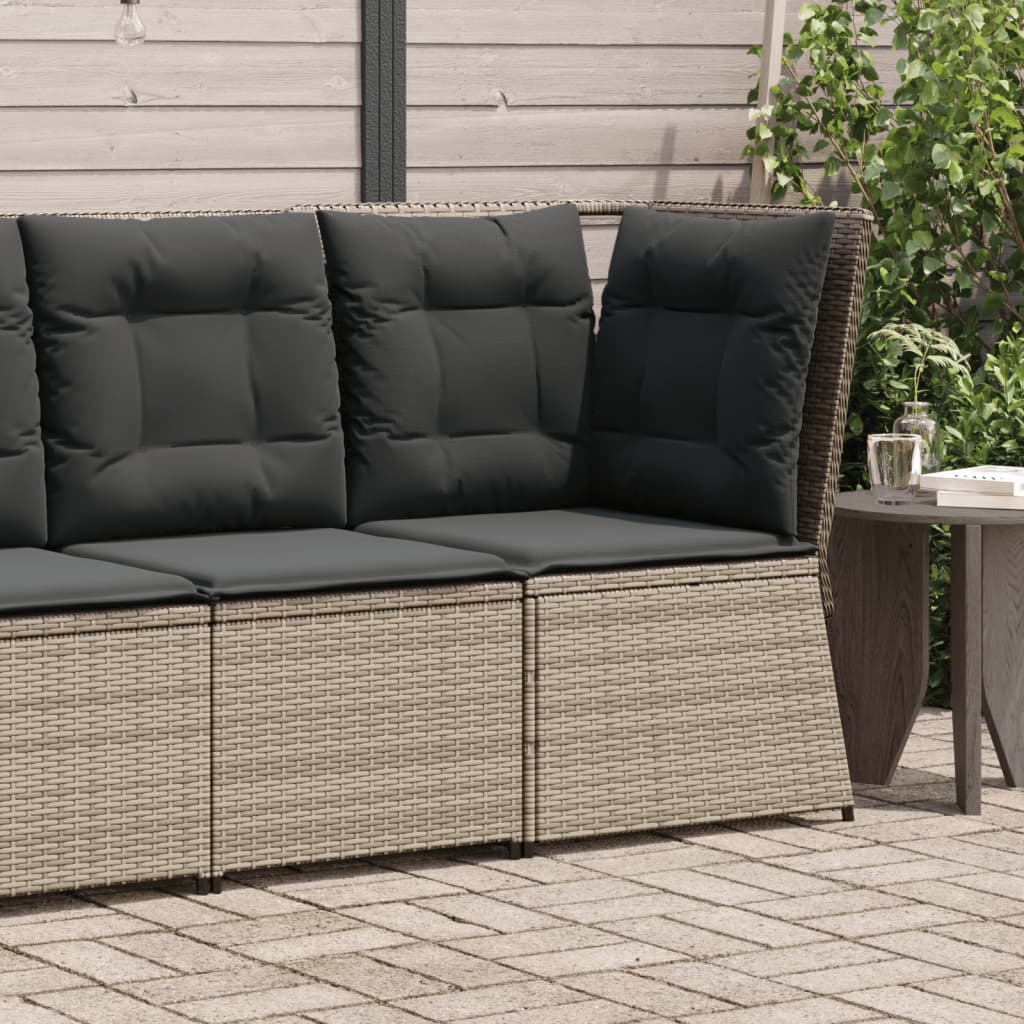 vidaXL Garden Sofa Corner with Cushions Grey Poly Rattan