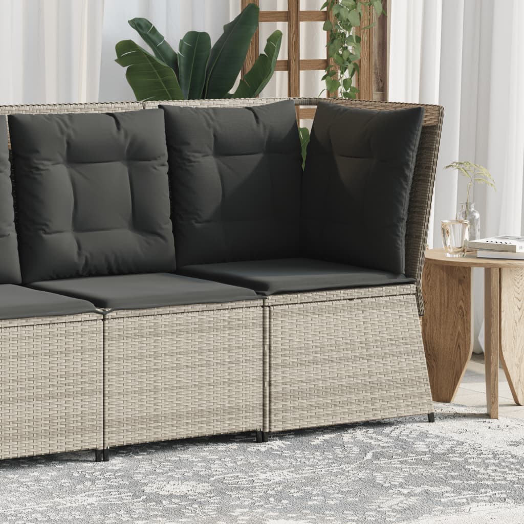 vidaXL Garten-Ecksofa mit Kissen Hellgrau Poly Rattan