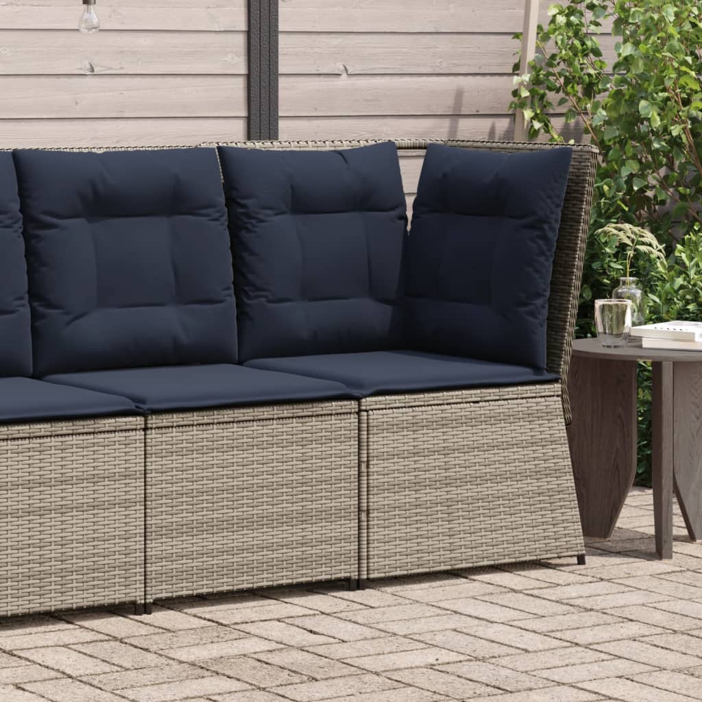 Patio Sofa Gray, Navy Blue PE Rattan, Powder-Coated Ste...