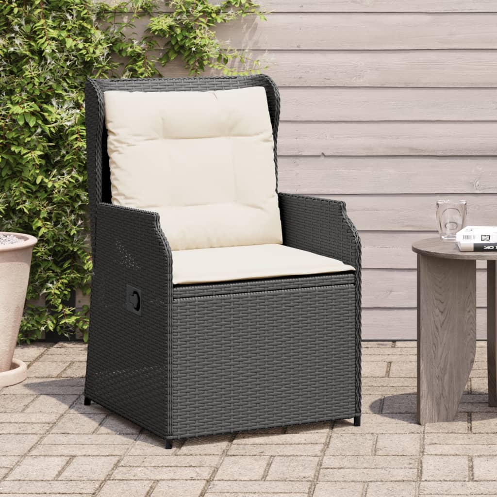 vidaXL Gartensessel mit Kissen 2 Stk. Verstellbar Schwarz Poly Rattan