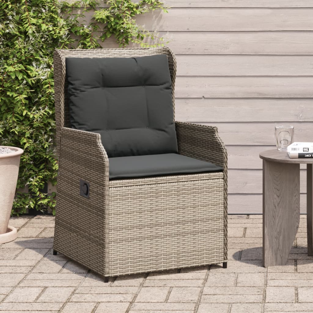 vidaXL Reclining Garden Chairs 2 pcs with Cushions Grey Poly Rattan