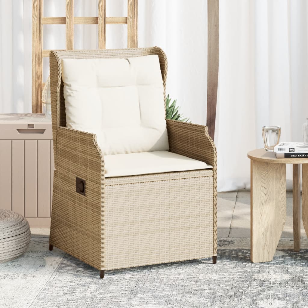 vidaXL Gartensessel mit Kissen 2 Stk. Verstellbar Beige Poly Rattan