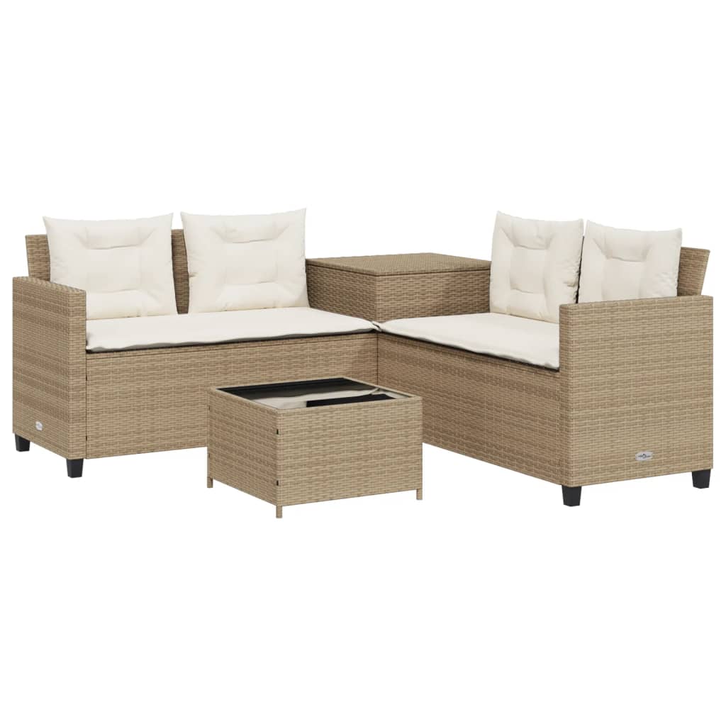 Thumbnail - vidaXL Gartensofa in L-Form mit Tisch und Kissen Beige Poly Rattan
