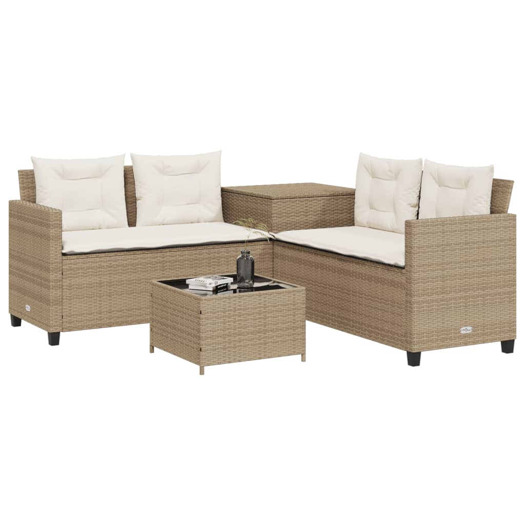 Thumbnail - vidaXL Gartensofa in L-Form mit Tisch und Kissen Beige Poly Rattan