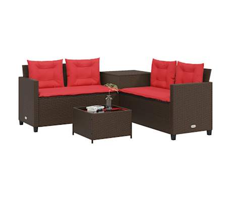 vidaXL Canap&eacute; de jardin avec table et coussins en forme de L marron
