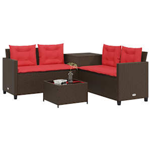 vidaXL Canap&eacute; de jardin avec table et coussins en forme de L marron