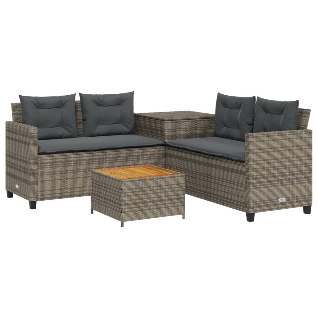 Thumbnail - vidaXL Gartensofa in L-Form mit Tisch und Kissen Grau Poly Rattan