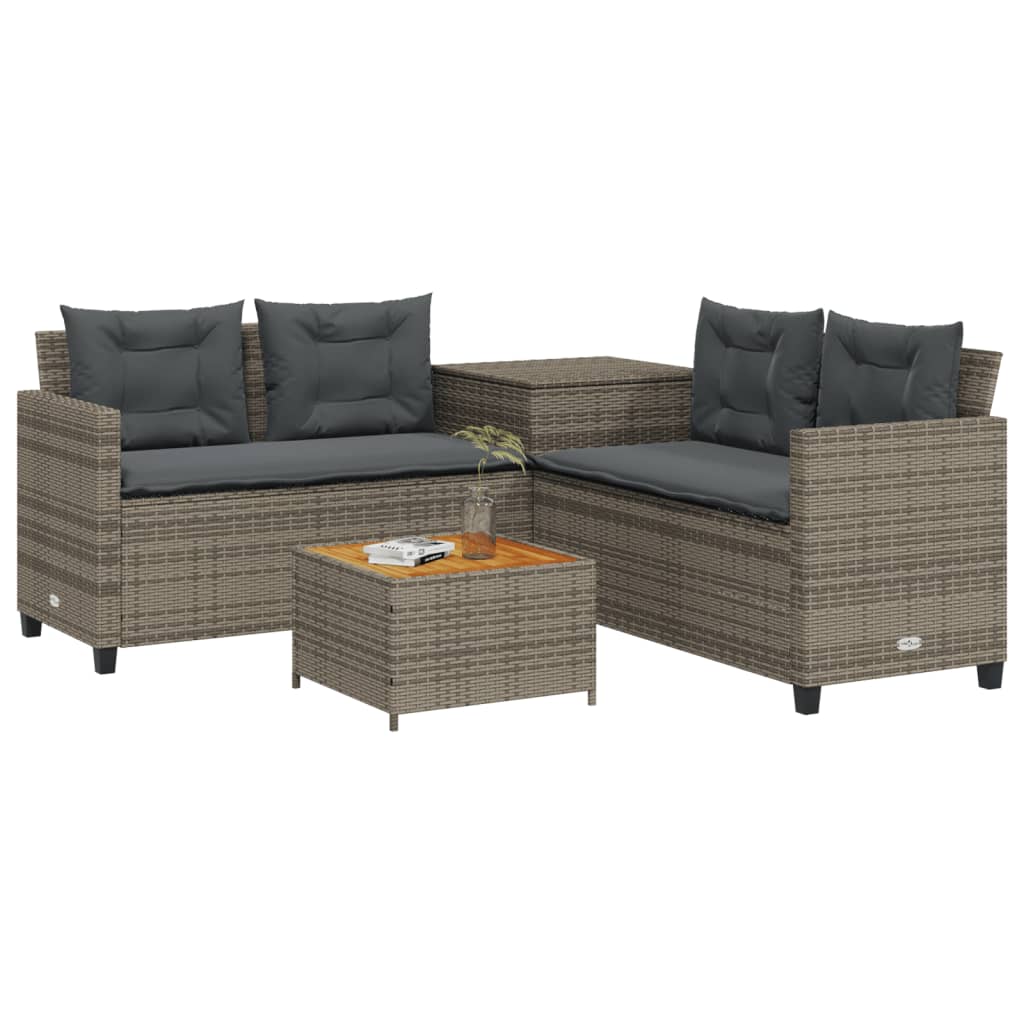 Thumbnail - vidaXL Gartensofa in L-Form mit Tisch und Kissen Grau Poly Rattan