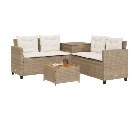 vidaXL Canap&eacute; de jardin avec table et coussins en forme de L beige