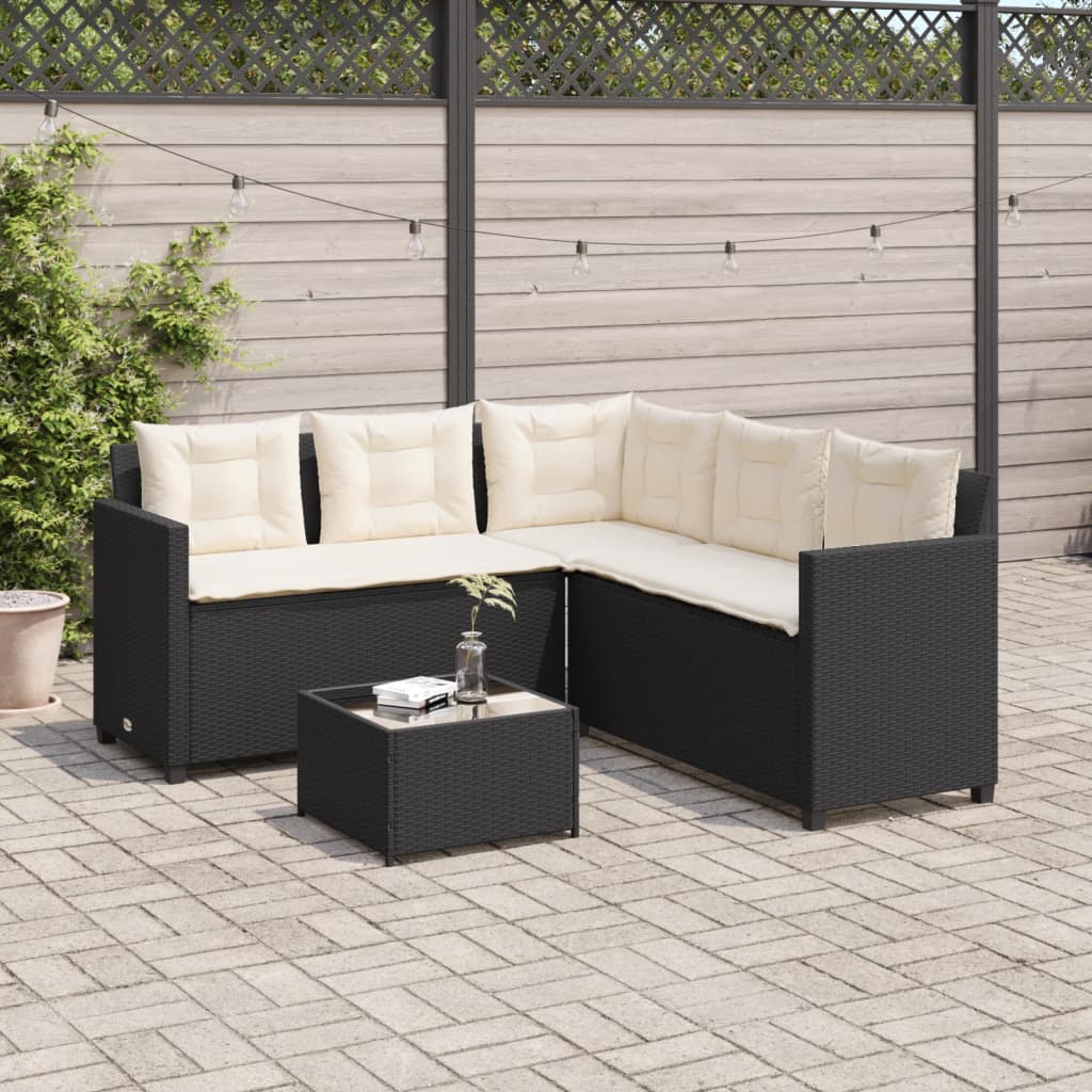 Thumbnail - vidaXL Gartensofa in L-Form mit Tisch und Kissen Schwarz Poly Rattan