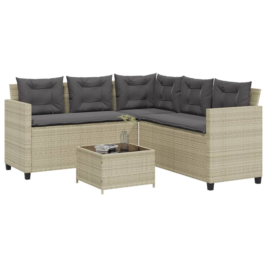 vidaXL Gartensofa in L-Form mit Tisch und Kissen Hellgrau Poly Rattan