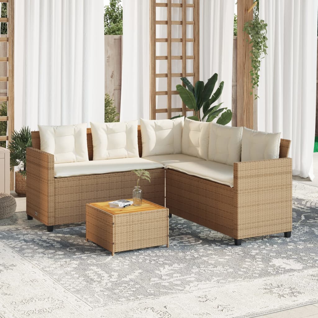 Thumbnail - vidaXL Gartensofa in L-Form mit Tisch und Kissen Beige Poly Rattan