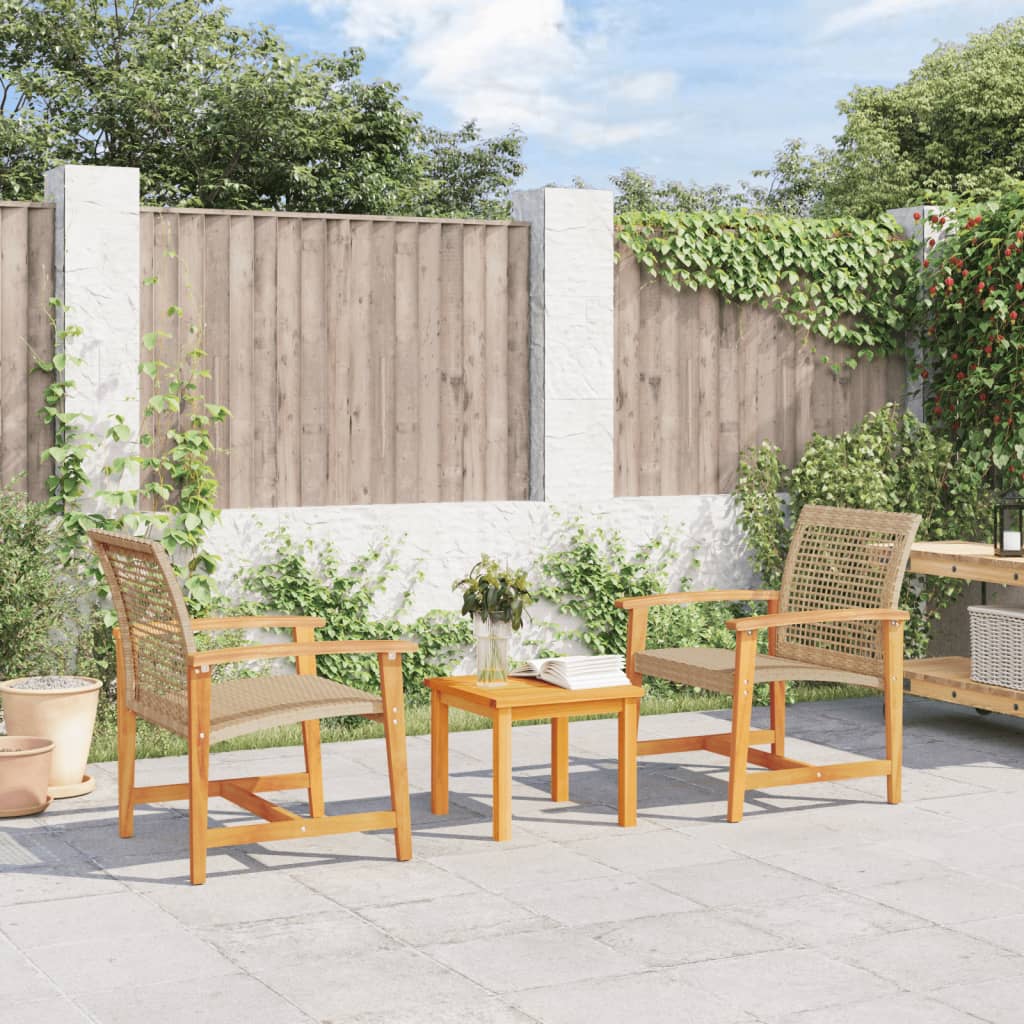 vidaXL Gartenstühle 2 Stk. Beige Poly Rattan und Akazienholz