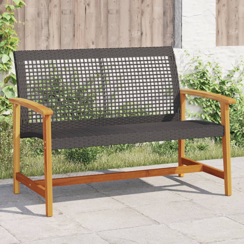 vidaXL havebænk 112 cm polyrattan og akacietræ sort