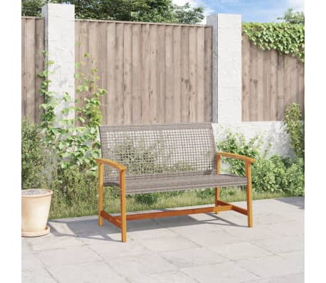 vidaXL Banc de jardin gris 112 cm r&eacute;sine tress&eacute;e et bois d'acacia