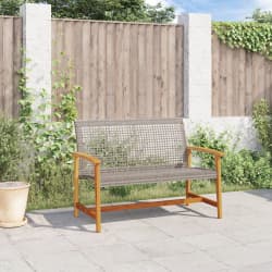 vidaXL Banc de jardin gris 112 cm r&eacute;sine tress&eacute;e et bois d'acacia