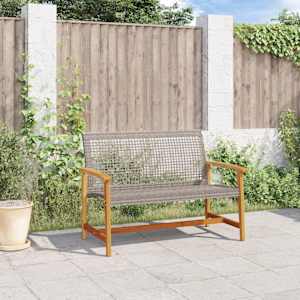 vidaXL Banc de jardin gris 112 cm r&eacute;sine tress&eacute;e et bois d'acacia