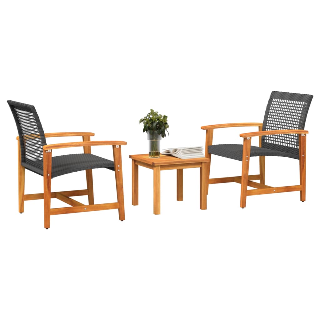 vidaXL 3-delige Bistroset poly rattan en acaciahout zwart afbeelding
