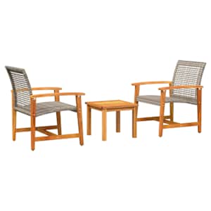 3dílný bistro set šedý polyratan a akáciové dřevo - obrázek 2