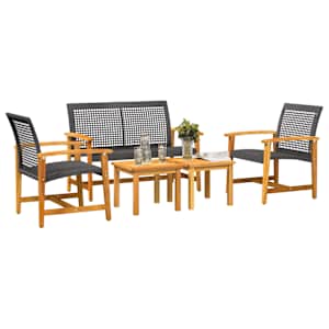 5dílná zahradní sedací souprava černá polyratan a akácie - obrázek 3