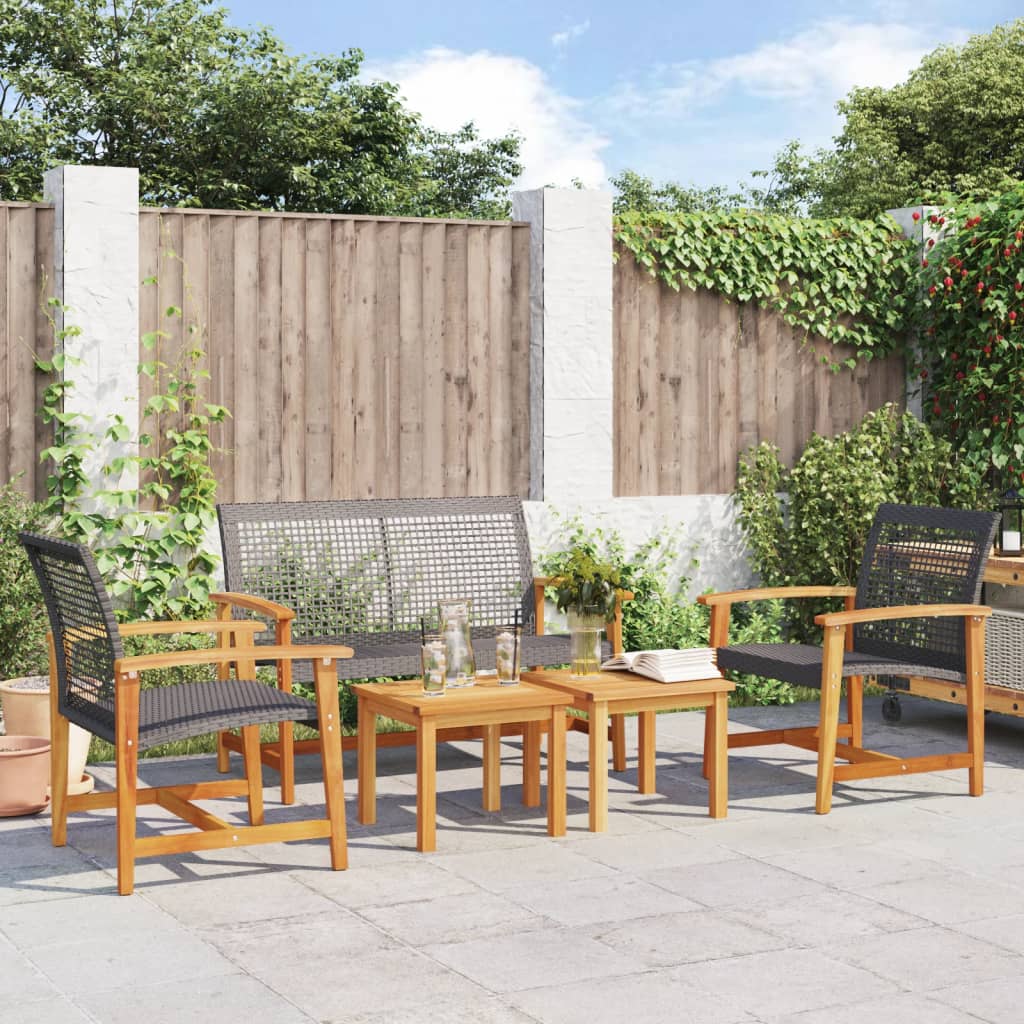 vidaXL Set mobilier de grădină, 5 piese, poliratan negru/lemn acacia