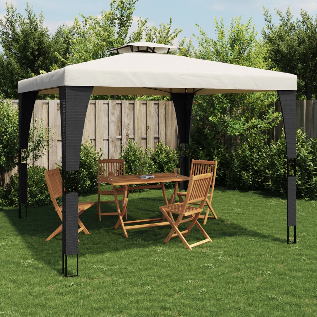 Pavillon mit Doppeldach Creme 2,98×2,98 m Stahl