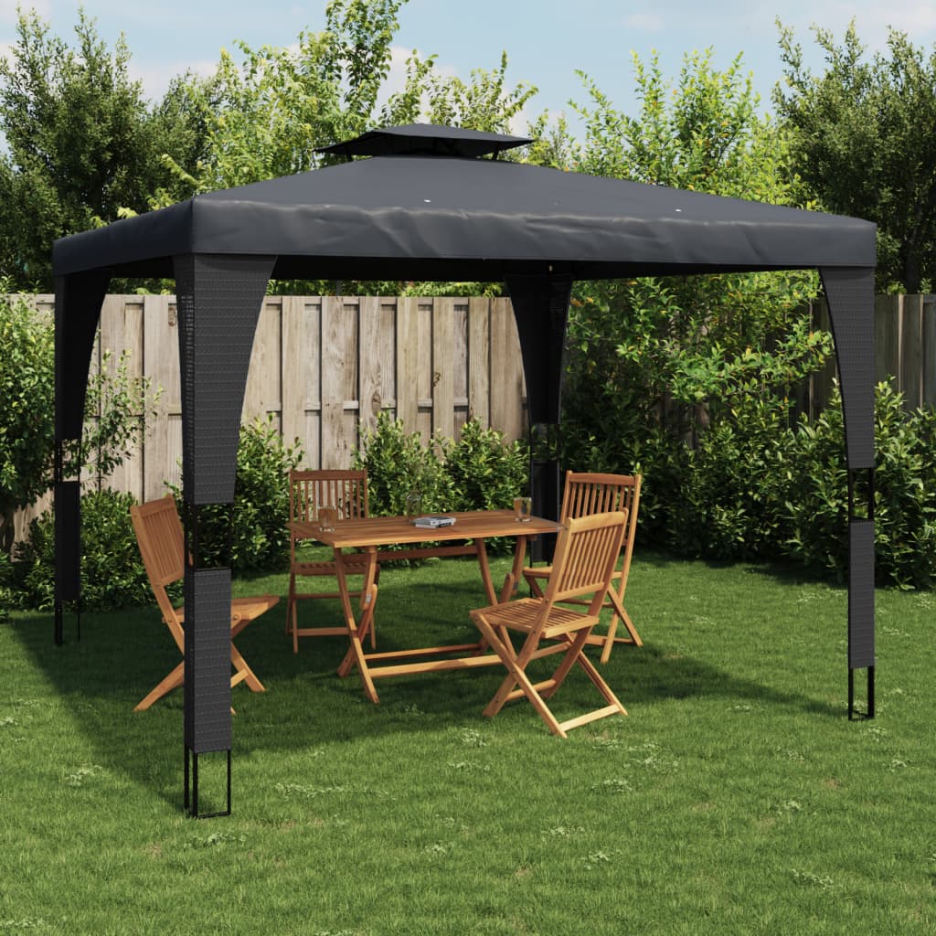 Gazebo con Tetto Doppio Antracite 2,98x2,98 m in Acciaio