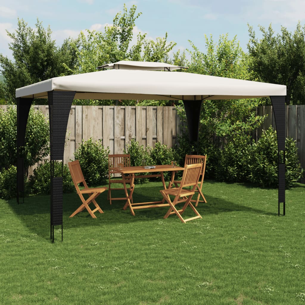 Pavillon mit Doppeldach Creme 3,98×2,98 m Stahl