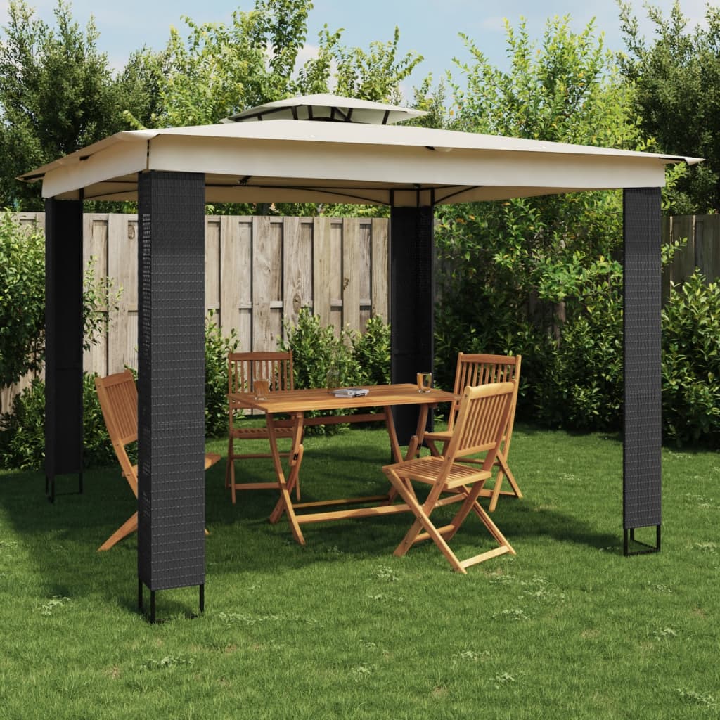 Gazebo con Tetto Doppio Crema 2,94x2,94 m in Acciaio