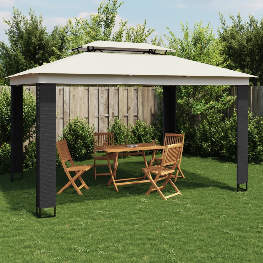 Pavillon mit Doppeldach Creme 3,94×2,96 m Stahl